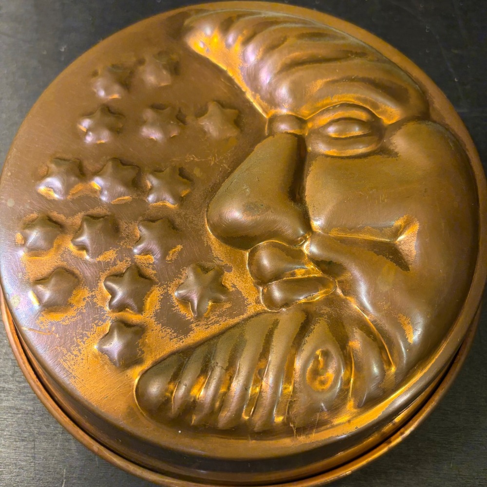 Vintage Copper Celestial Man in the Moon and Stars Cake Mold Wall Hanging 7.5in